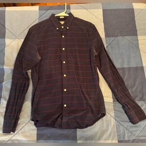 Navy and Red Striped Button-Up Shirt